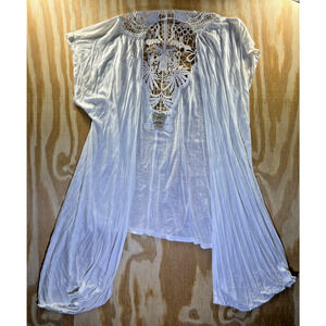 Eyelash Couture Women’s White Crochet Lace Back Blouse Top Size M Boho Style